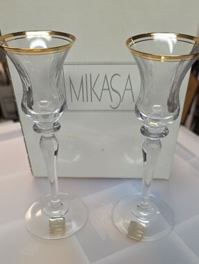 Mikasa Jamestown Gold Crystal Candlestick Pair